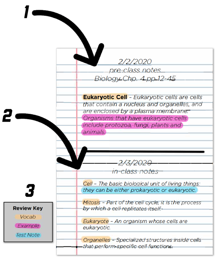1. 2/2/2020 pre-class note biology chp. 4 pp 12-45. Eukaryotic Cell (vocab) - Eukaryotic cells are cells tha contain a nucleus and organelles and are enclosed by a plasma membrane. (Example) Organisms that have eukaryotic cells include protozoa, fugi, plants and animals. 2. 2/3/2020 in-class notes. Cell (vocab) - the basic biological unit of living things:  (test note) they can be either prokaryotic or eukaryotic. Mitosis (vocab) - Part of the cell cycle, it is the process by which a cell replicates itself.